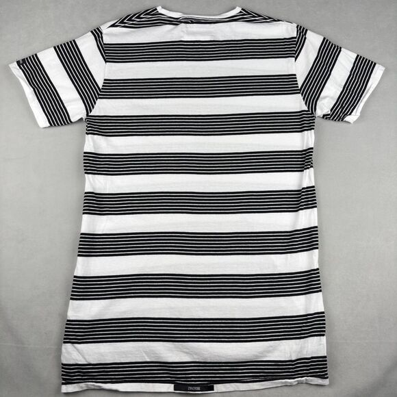 Zanerobe Shirt Mens M White Black Striped Crewneck Casual Cotton Long‎ Tee GUC - Picture 2 of 9